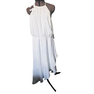 EXPRESS White Halter Neck High Low Ruffle Dress‎ M NWT